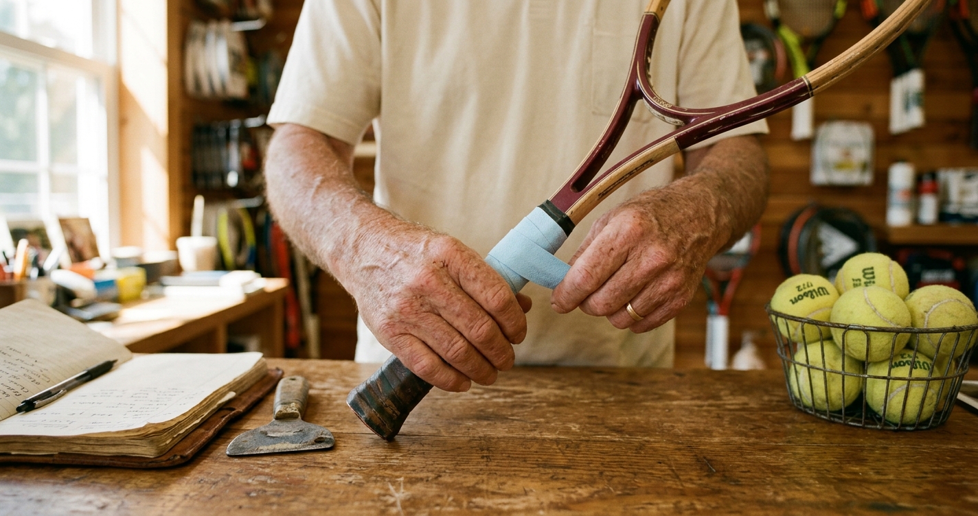 Experienced hands on tennis racquet